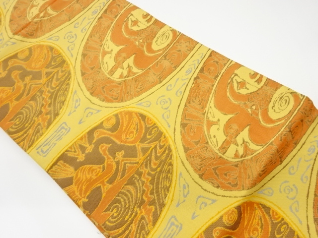 JAPANESE KIMONO / VINTAGE NAGOYA OBI / WOVEN ABSTRACT BIRDS